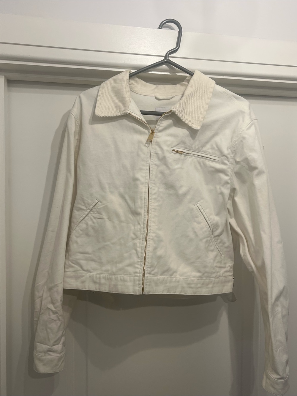 Aritizia White Cotton Jacket with Corduroy Collar